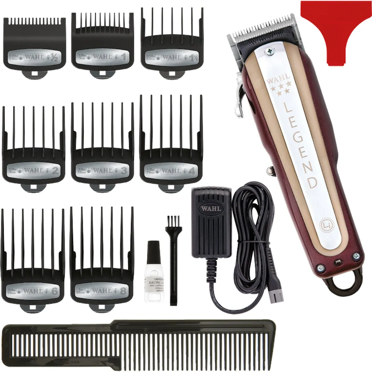 Wahl Cordless Legend Tondeuse - 8x Opzetkammen 1,5-25mm - Zilver/Rood/Bruin-Goud