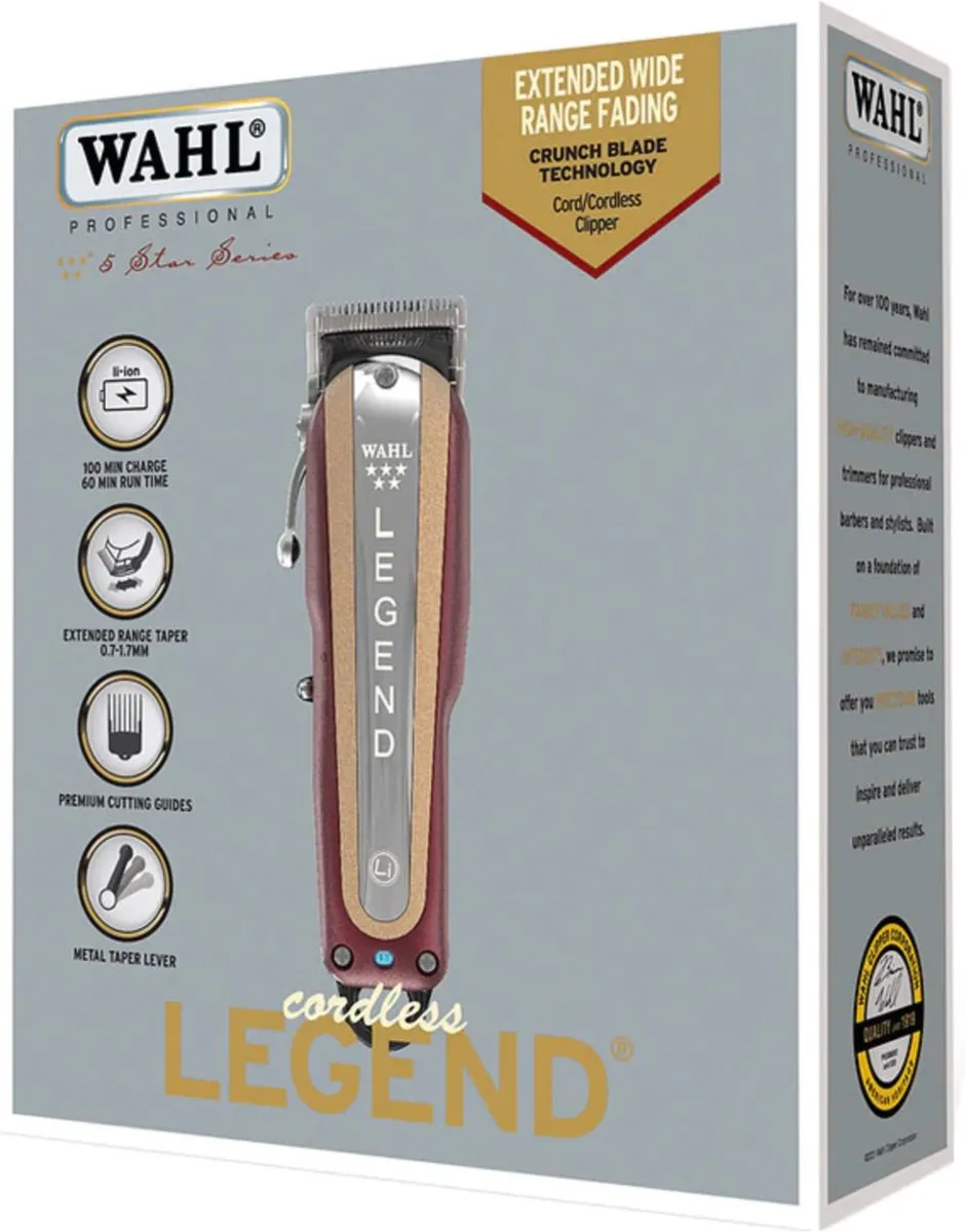 Wahl Cordless Legend Tondeuse - 8x Opzetkammen 1,5-25mm - Zilver/Rood/Bruin-Goud