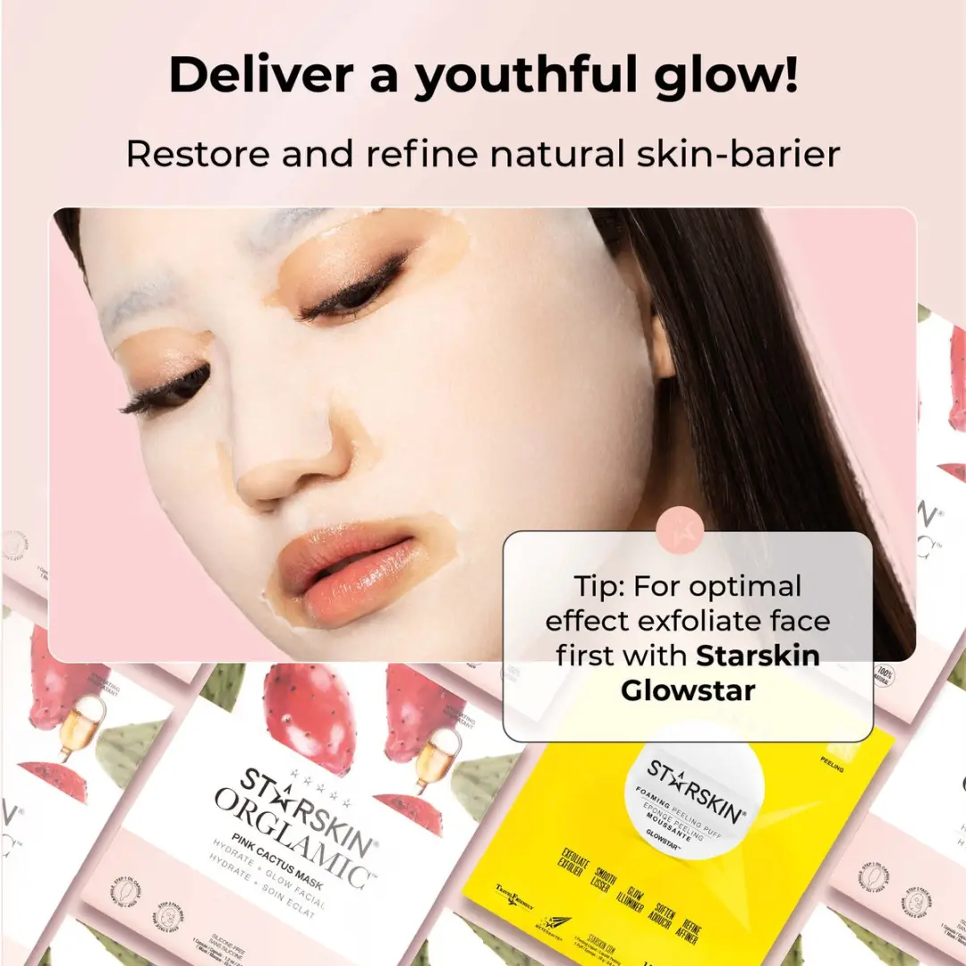 Starskin Orglamic Pink Cactus 2-Stappen Gezichtsmasker - 4 Stuks - afbeelding 6 van 6