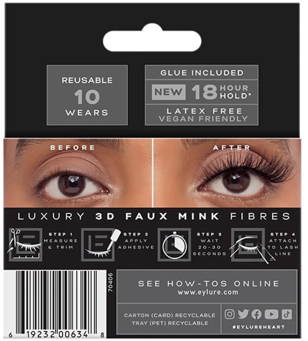 Eylure London Wimpers Luxe 3D Heart 3D Faux Mink - 3 Stuks