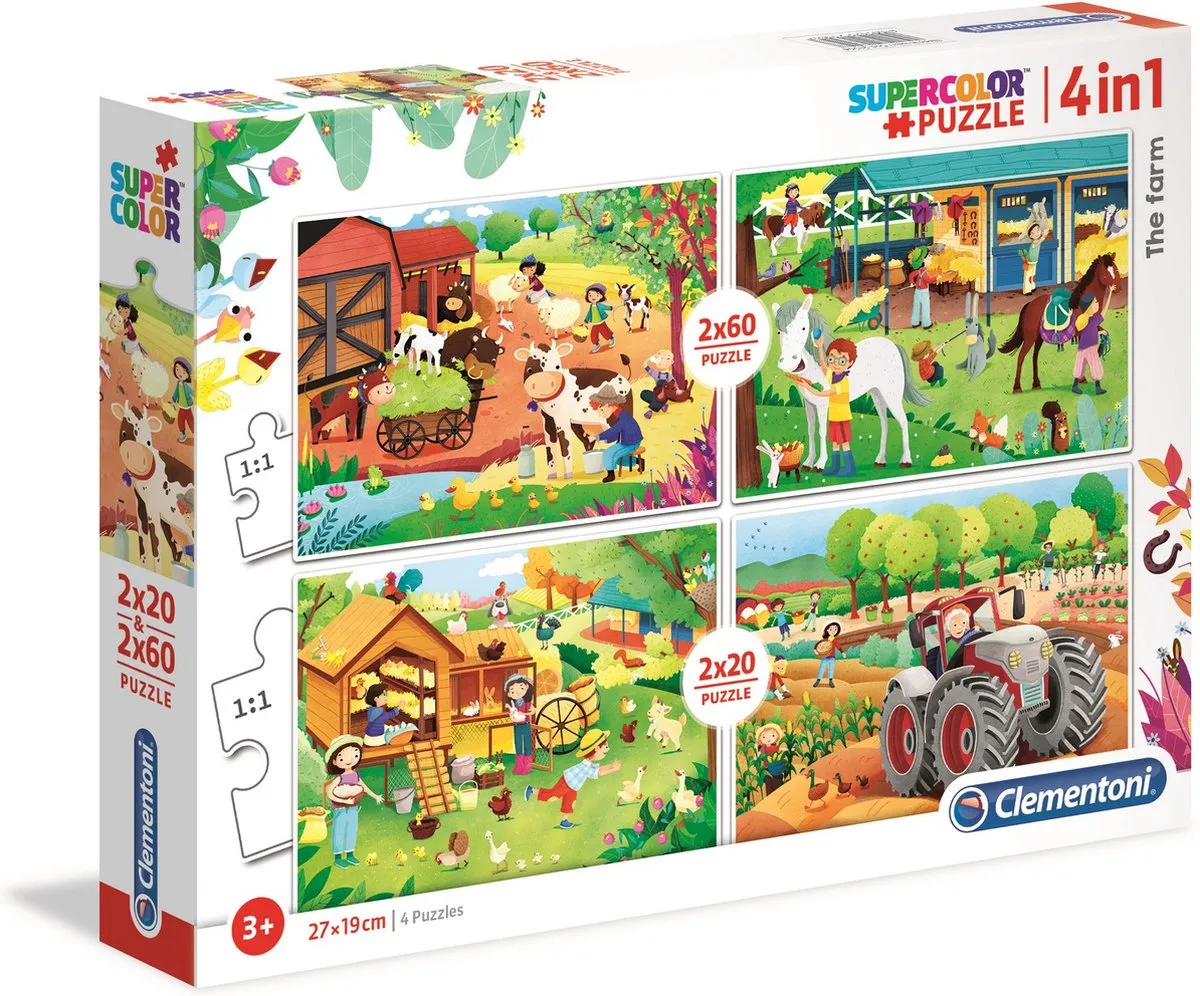 Clementoni Boerderij Legpuzzel 4-in-1 - 160 Stukjes - Multicolor