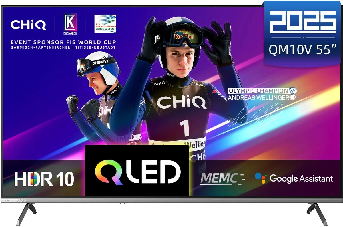 CHiQ U55QM10V - Smart TV 55 Inch - QLED Pro Google TV - 4K Ultra HD - Randloos Metal Design - Dolby Audio - 2025 Nieuw