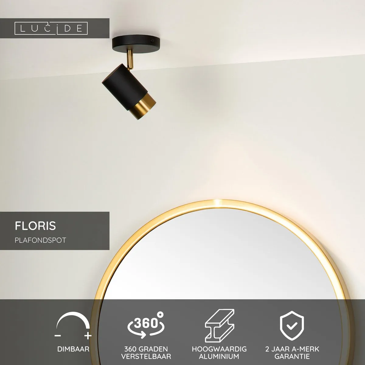 Lucide Floris Plafondspot Ø10cm - 1xGU10 - Zwart