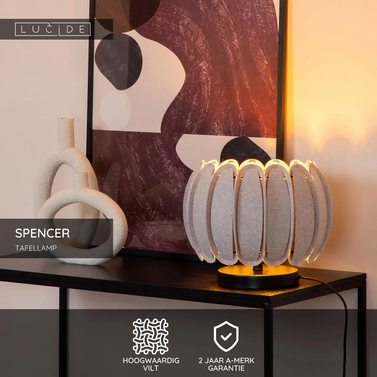Lucide Spencer Tafellamp Ø30cm Grijs