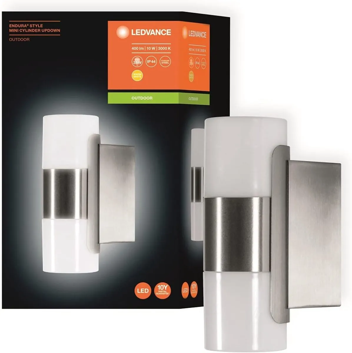 LEDVANCE Endura Style Mini Cylinder Wandlamp 10W - Warm Wit - Staal - IP44 - afbeelding 6 van 6