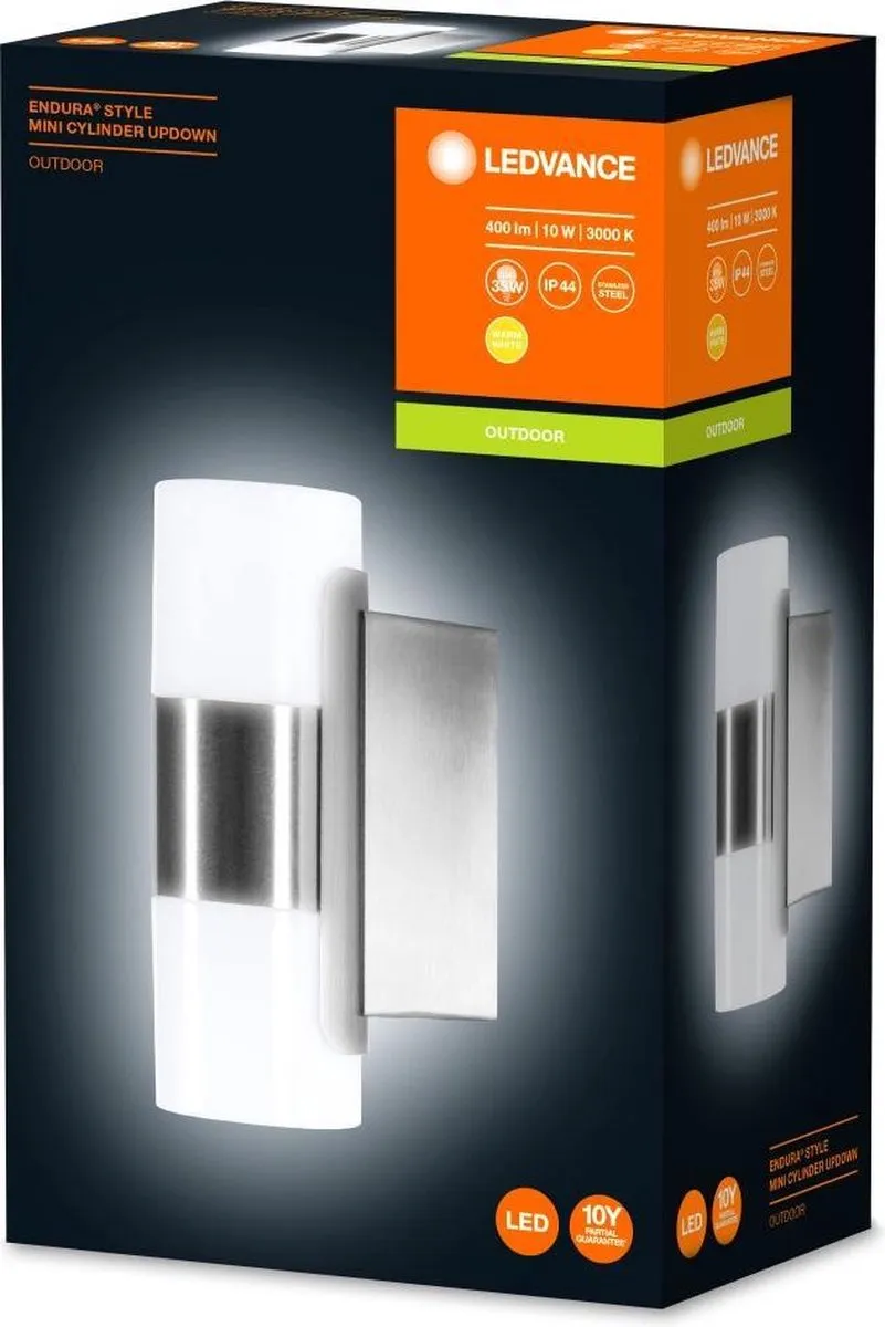 LEDVANCE Endura Style Mini Cylinder Wandlamp 10W - Warm Wit - Staal - IP44