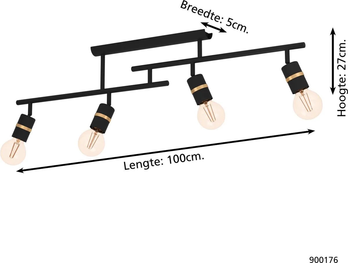 Eglo Lurone Plafondlamp E27 - 100cm Zwart/Goud