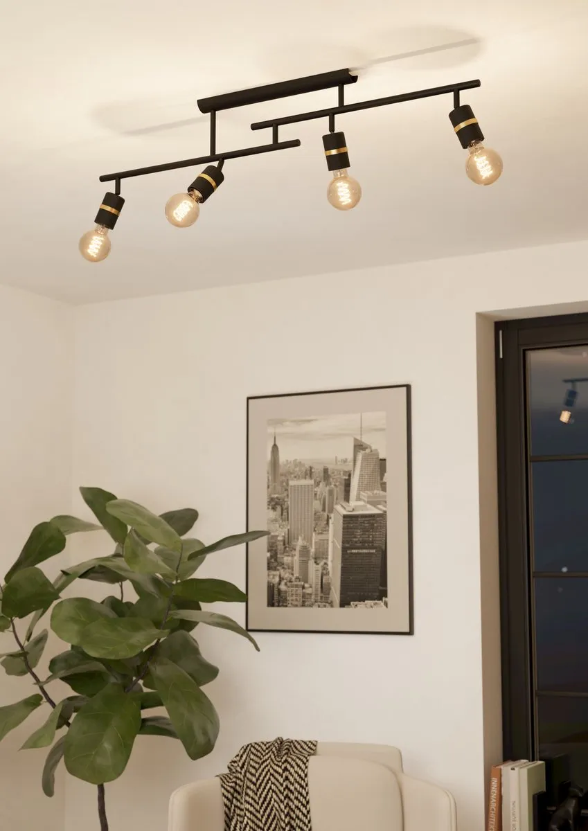 Eglo Lurone Plafondlamp E27 - 100cm Zwart/Goud