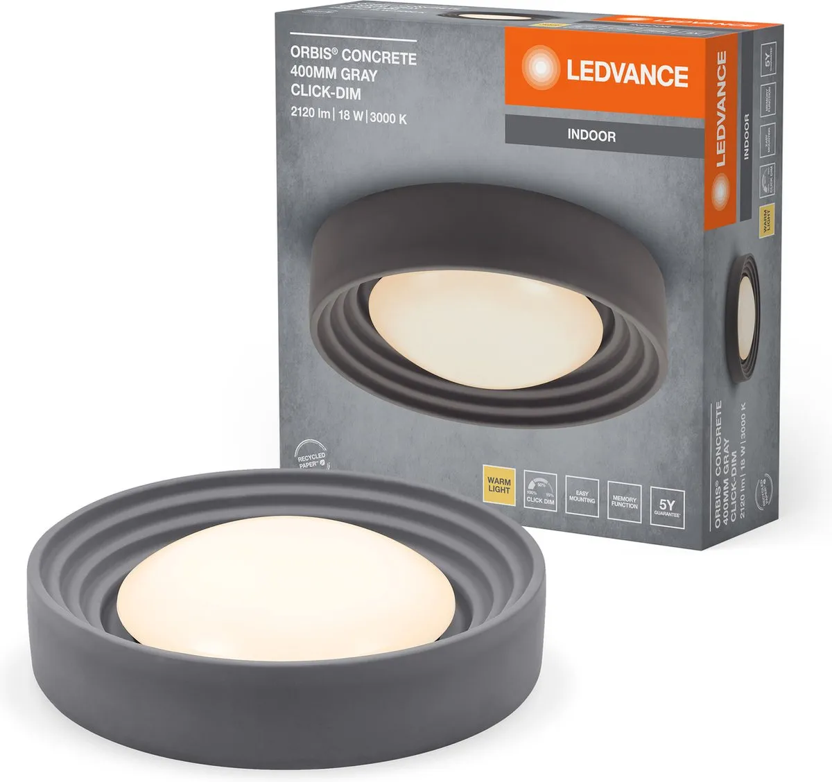 LEDVANCE Orbis Concrete Plafondlamp 18W 1500lm