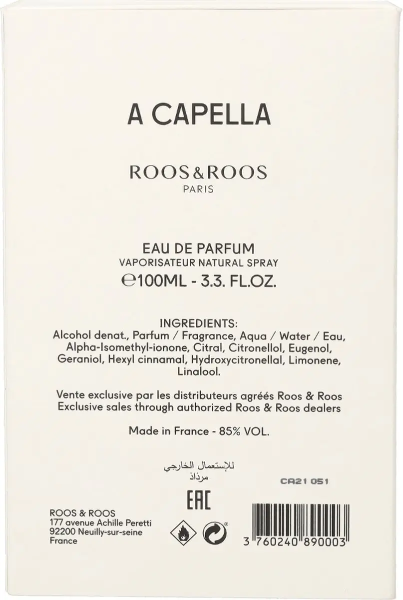 Roos & Roos A Capella Eau de Parfum 100ml