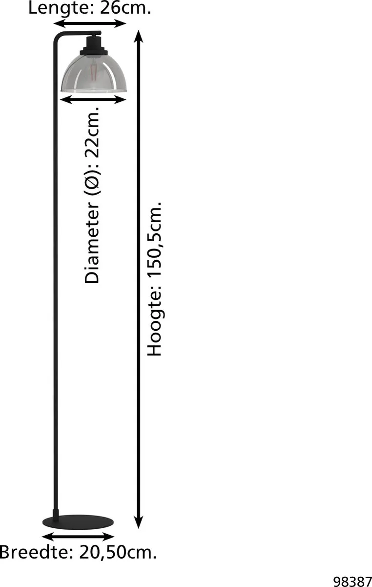 Eglo Beleser Vloerlamp E27 - 150,5 cm - Zwart