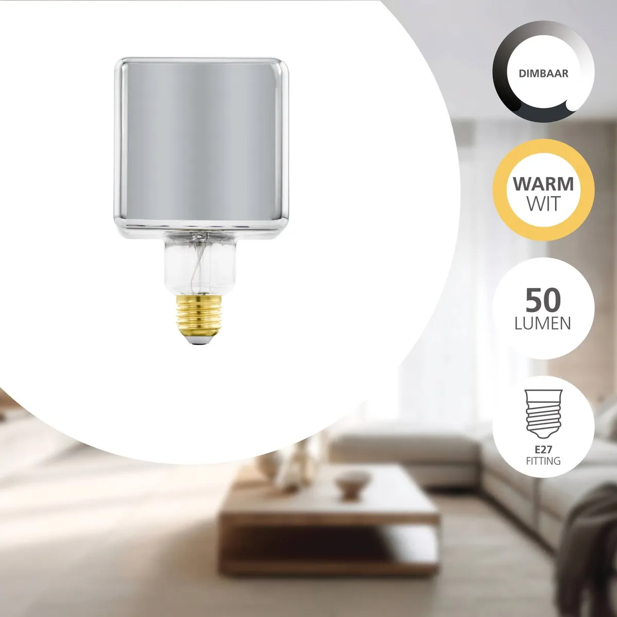 Eglo LED Lamp E27 4W - Zwart Transparant Rookglas - 1700K