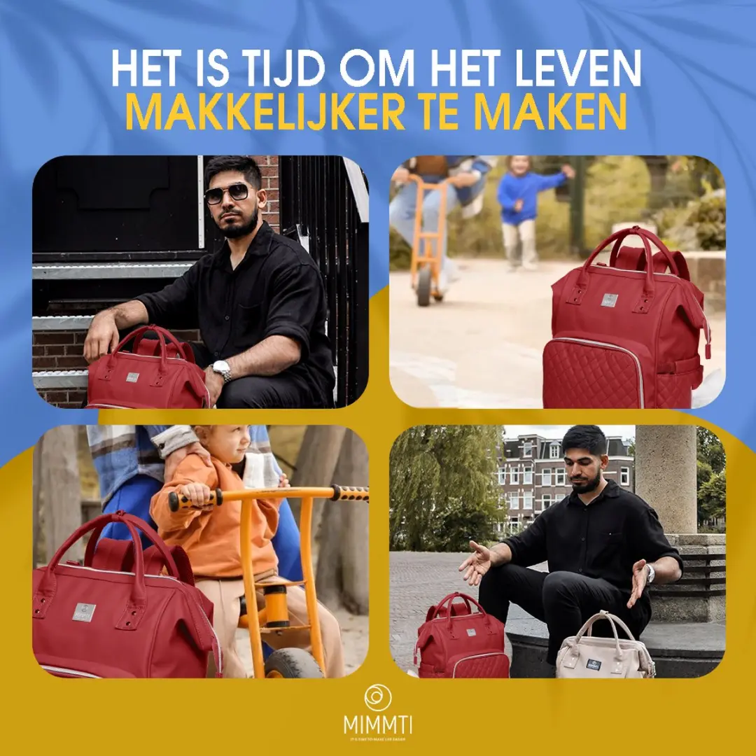 Mimmti Leren Luiertas Rugzak 2.0 Cherry - Inclusief Verschoonmat & Flessenwarmhouder - afbeelding 6 van 6