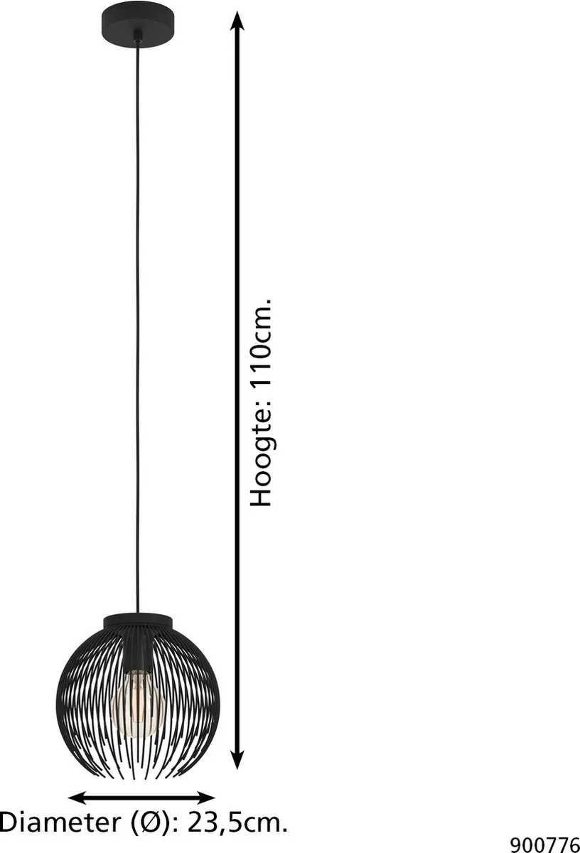 Eglo Venezuela-A Hanglamp E27 - 3 Lichthoorns - Zwart