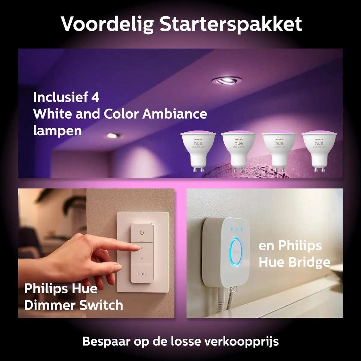 Philips Hue Starterspakket GU10 - 4 Lampen - Wit & Kleur