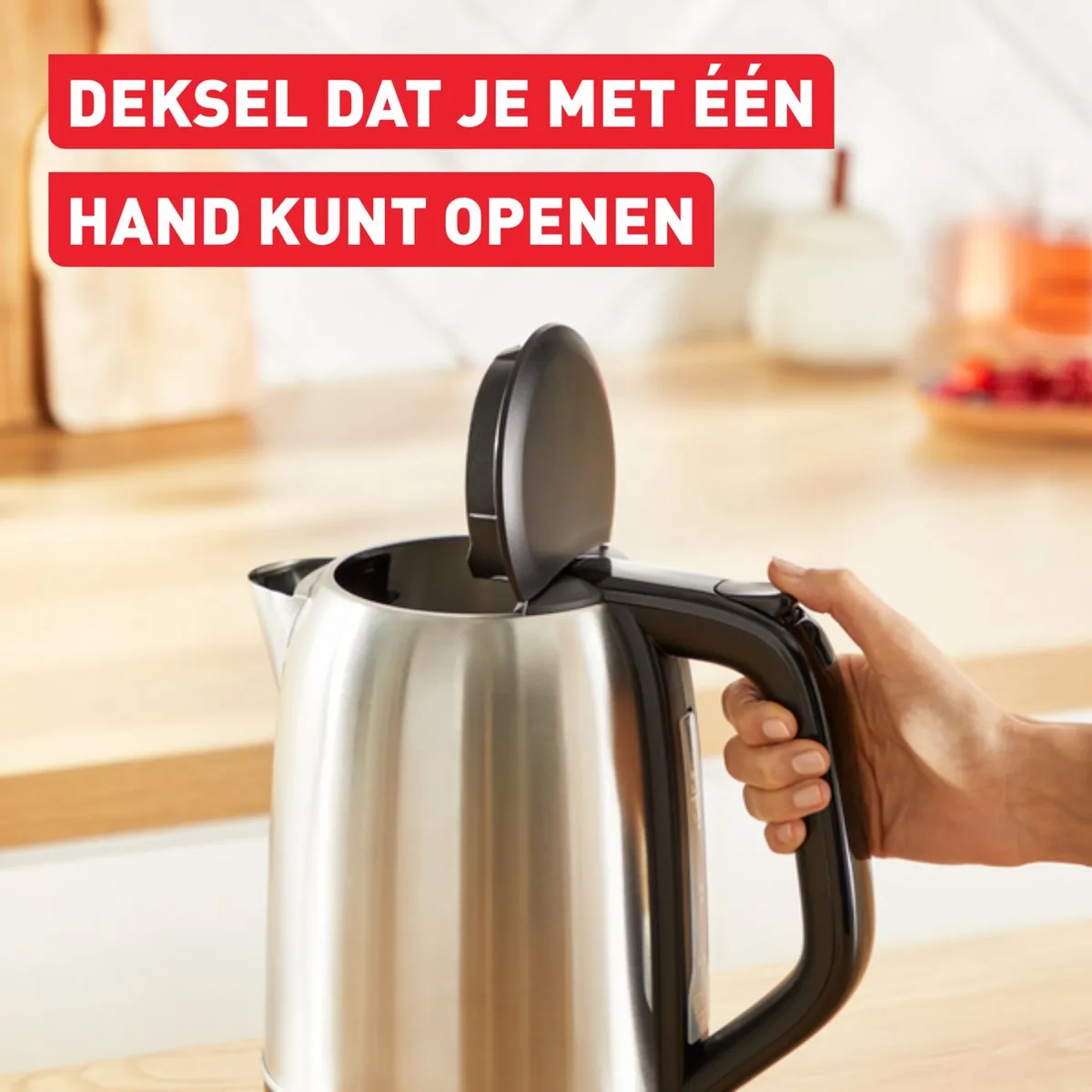Tefal Subito KO5S0D - Waterkoker - 1,7L - Modern Design - 1-kopsindicator - Uitneembaar Antikalkfilter - 2400W - RVS