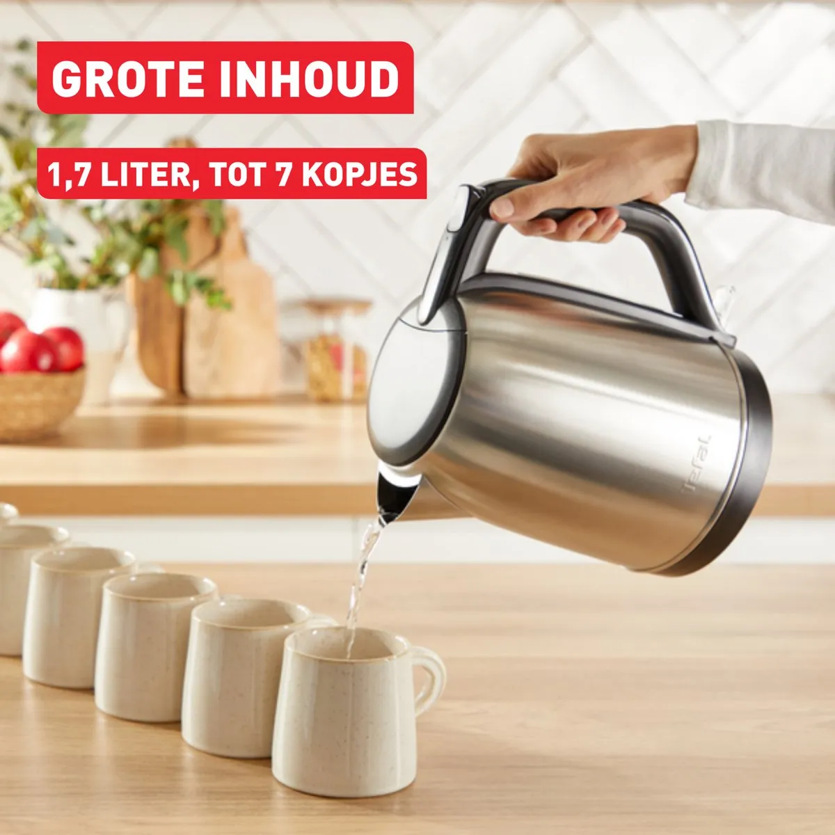 Tefal Subito KO5S0D - Waterkoker - 1,7L - Modern Design - 1-kopsindicator - Uitneembaar Antikalkfilter - 2400W - RVS