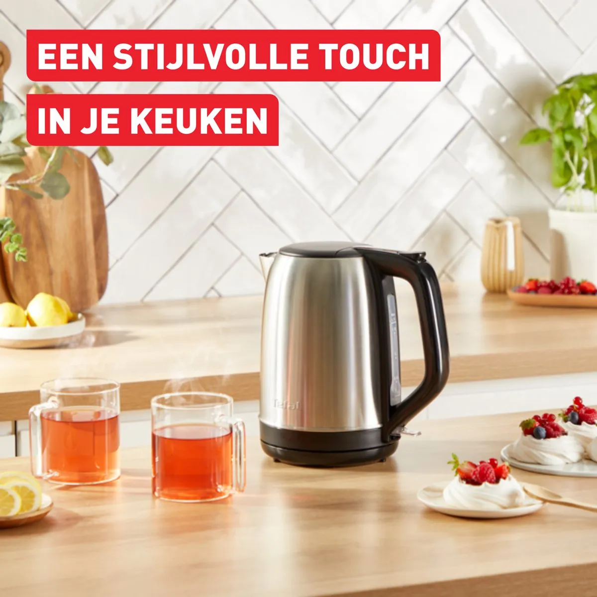 Tefal Subito KO5S0D - Waterkoker - 1,7L - Modern Design - 1-kopsindicator - Uitneembaar Antikalkfilter - 2400W - RVS