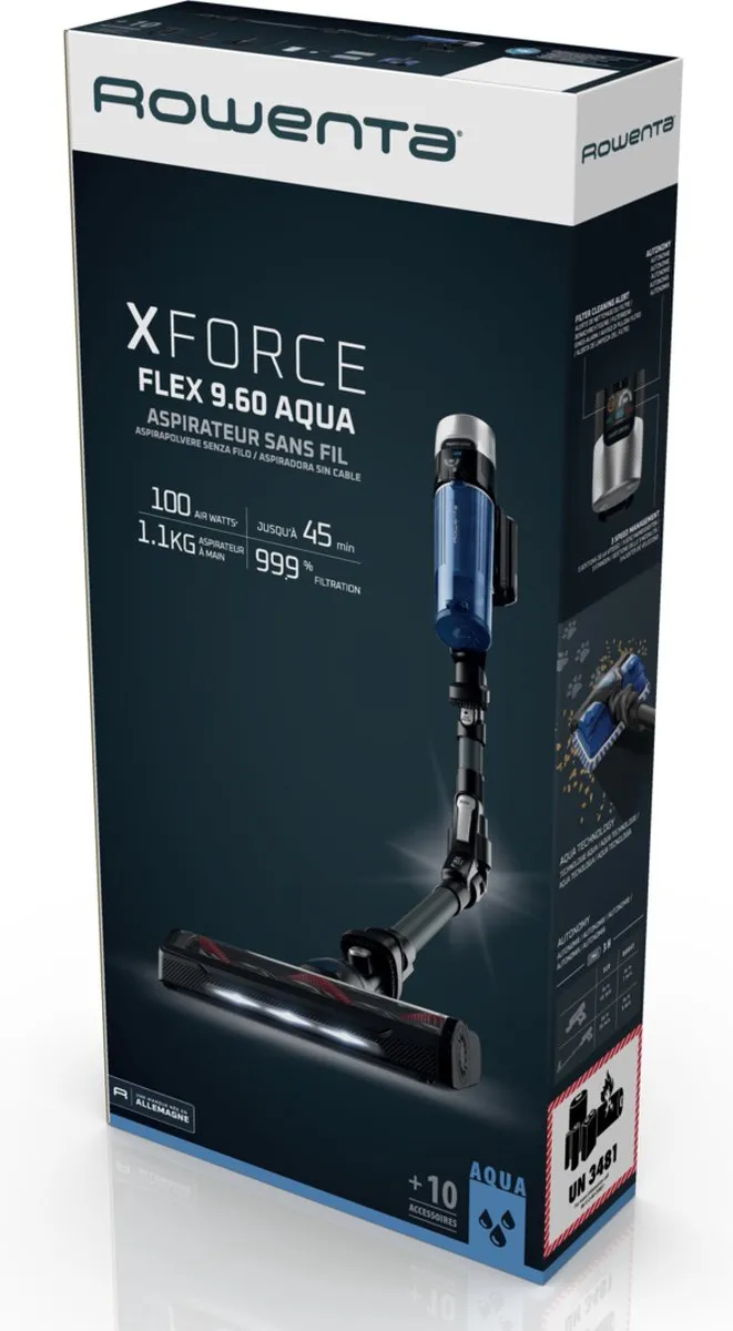 Rowenta X-Force Flex 9.60 RH20C7 Staalstofzuiger - Draadloos - 100 Airwatt - Zwart/Blauw