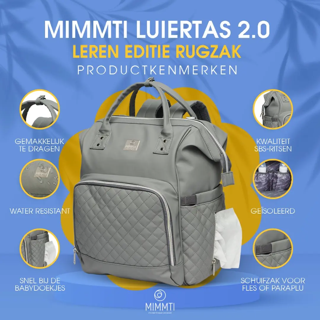 Mimmti Leren Luiertas Rugzak 2.0 - Grijs - afbeelding 6 van 6
