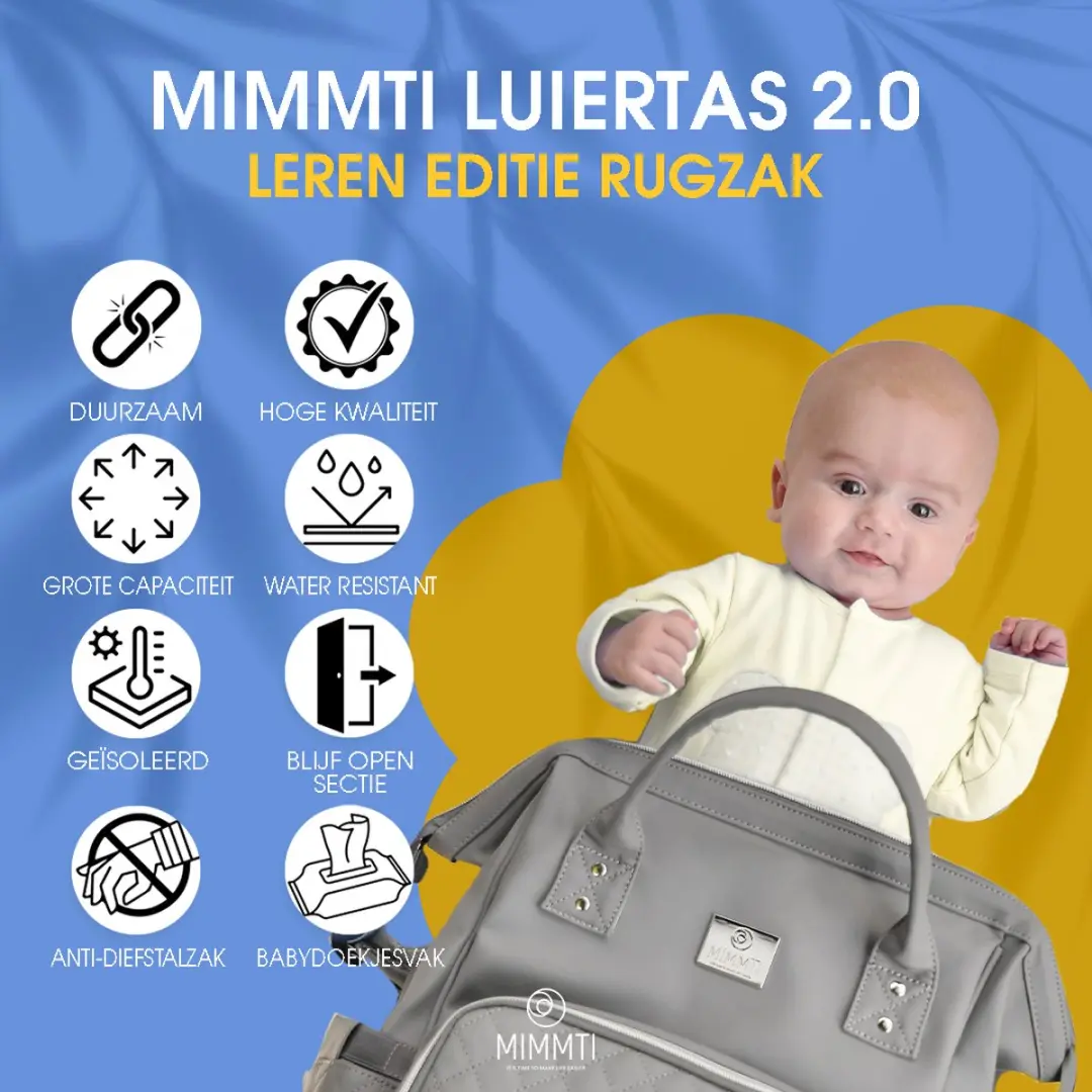 Mimmti Leren Luiertas Rugzak 2.0 - Grijs