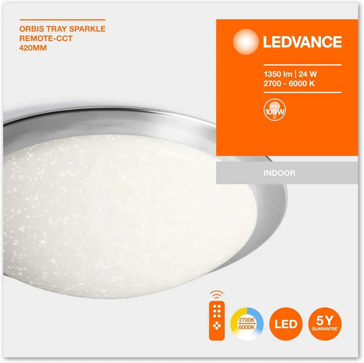 LEDVANCE ORBIS Tray Sparkle Plafondarmatuur 24W - Wit - afbeelding 3 van 6