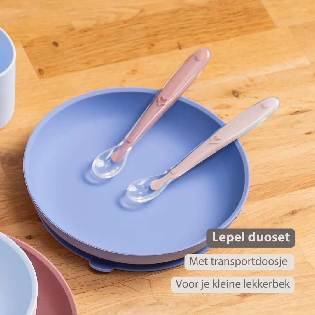 Nattou Mealtime Siliconen Lepels 16cm - 2 Stuks - Poederroze