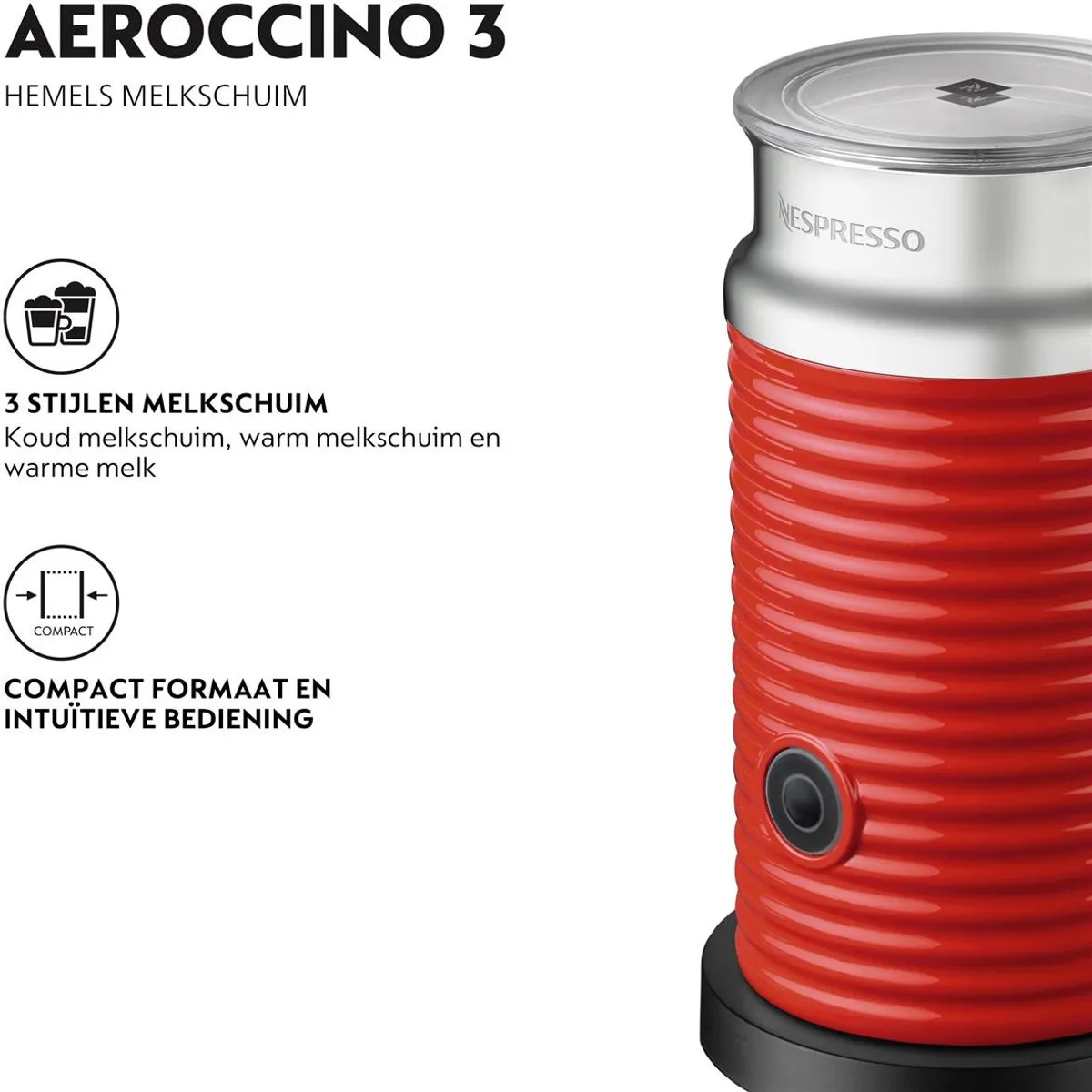 Nespresso Aeroccino 3 Melkopschuimer - 240ml - 3 standen - Rood