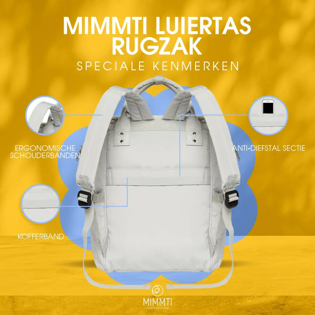 Mimmti Luiertas Rugzak NanaBeebi Lichtgrijs - Flessenwarmhouder & Kinderwagenhaken