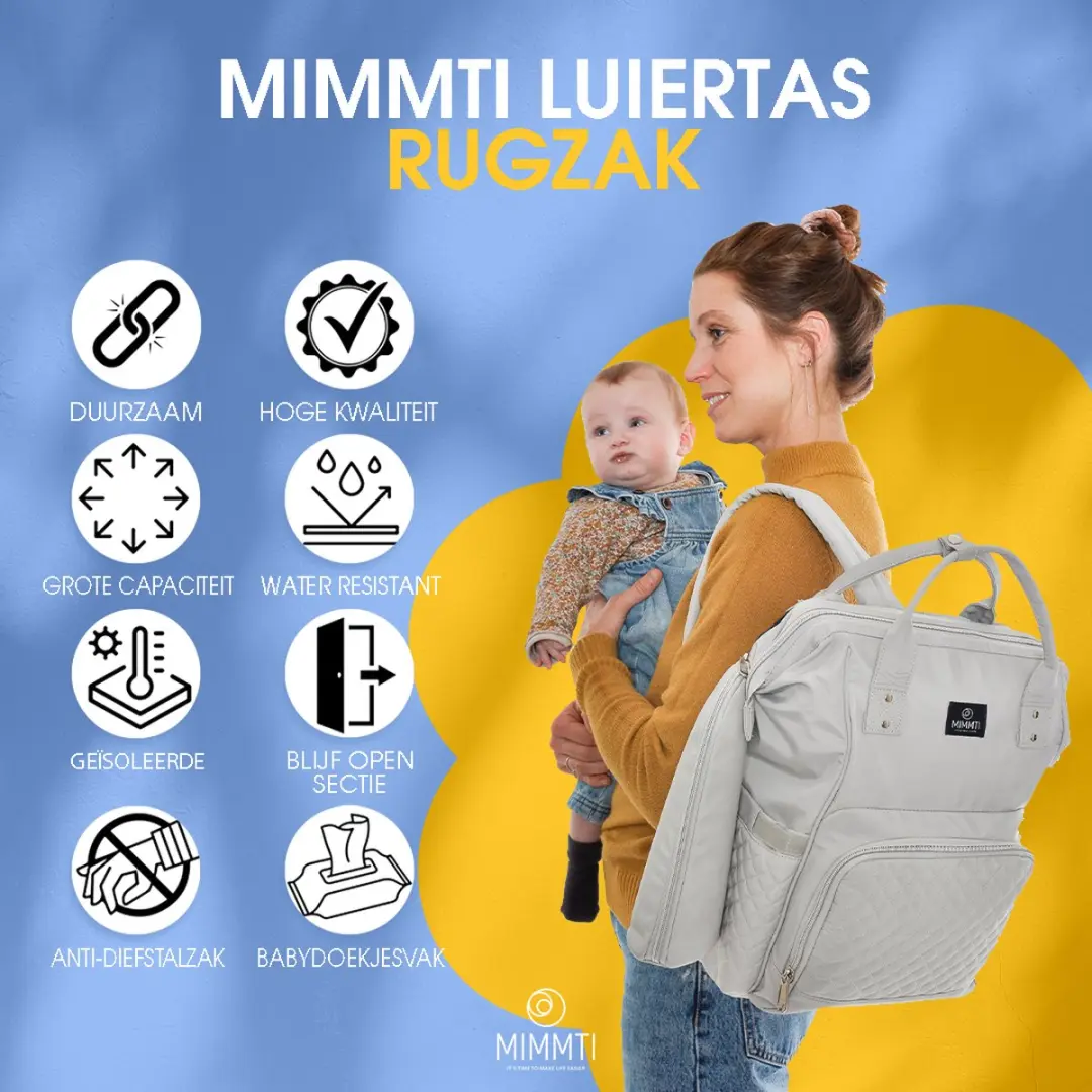Mimmti Luiertas Rugzak NanaBeebi Lichtgrijs - Flessenwarmhouder & Kinderwagenhaken - afbeelding 6 van 6