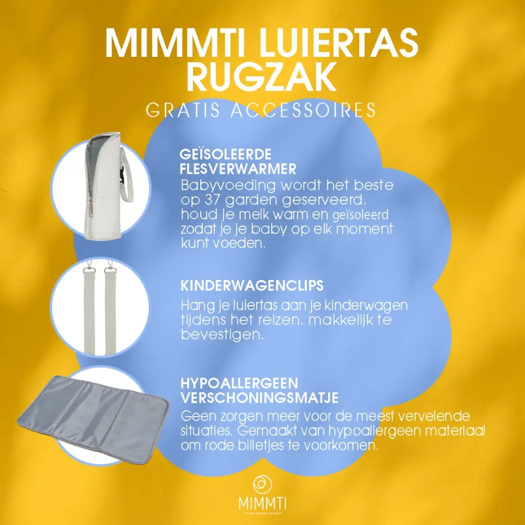 Mimmti Luiertas Rugzak NanaBeebi Lichtgrijs - Flessenwarmhouder & Kinderwagenhaken