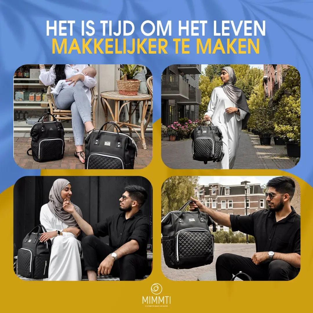 Mimmti Leren Luiertas Rugzak 2.0 - Zwart - Inclusief flessenwarmhouder