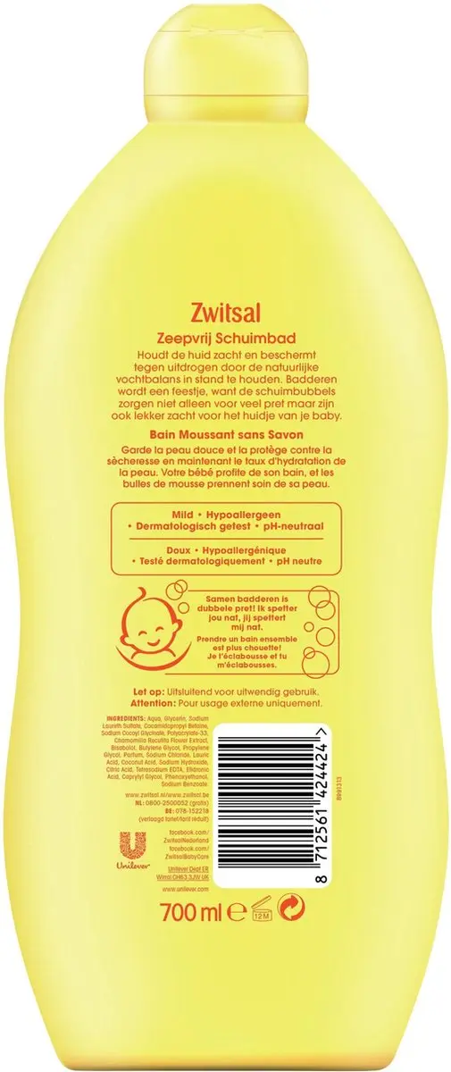 Zwitsal Baby Zeepvrij Badschuim 700ml - 2 Stuks