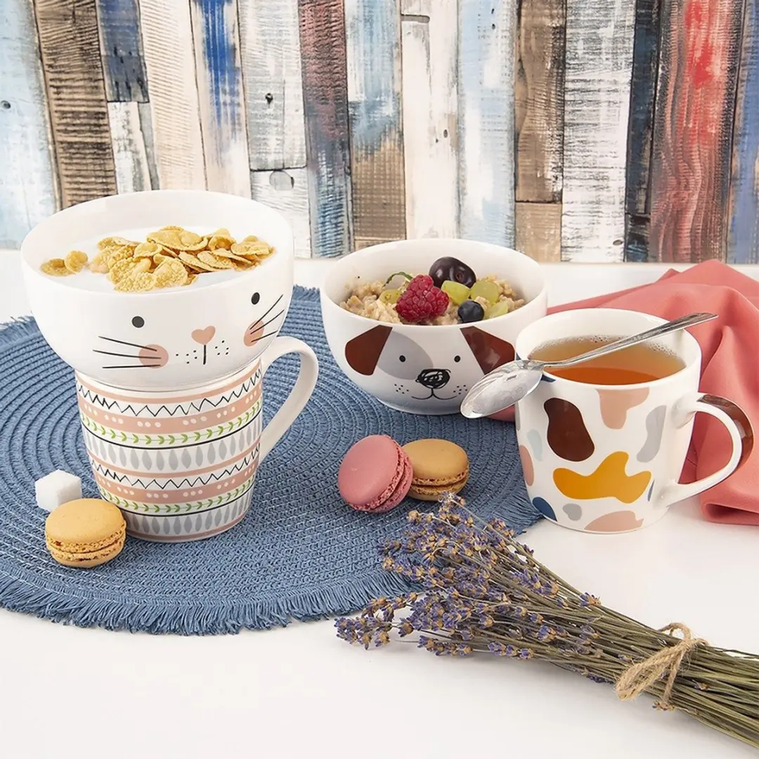Orion Kinderservies Porseleinen Beker en Kom - Poes Motief - 2-delig
