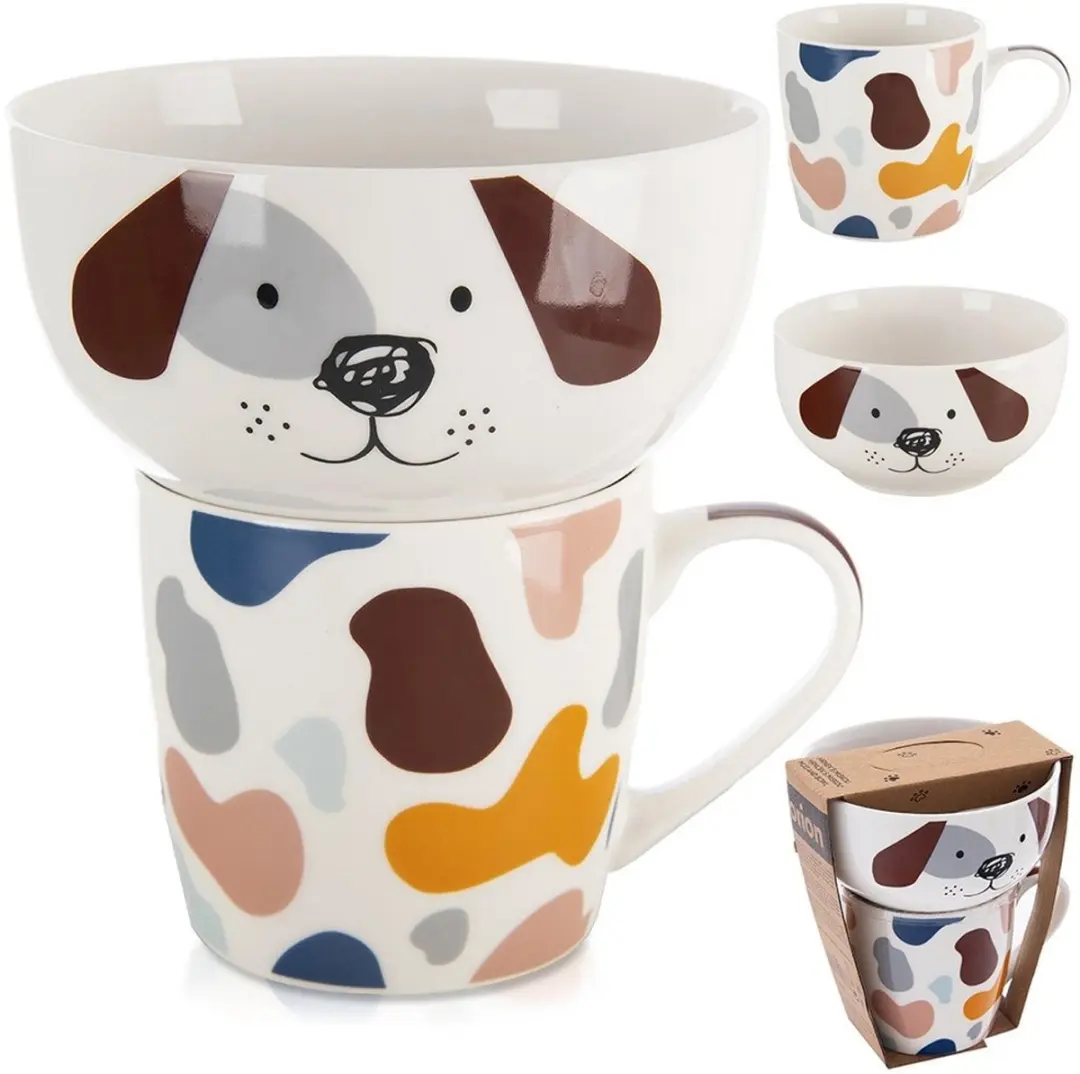 Orion Kinderservies Porseleinen Beker en Kom - Poes Motief - 2-delig