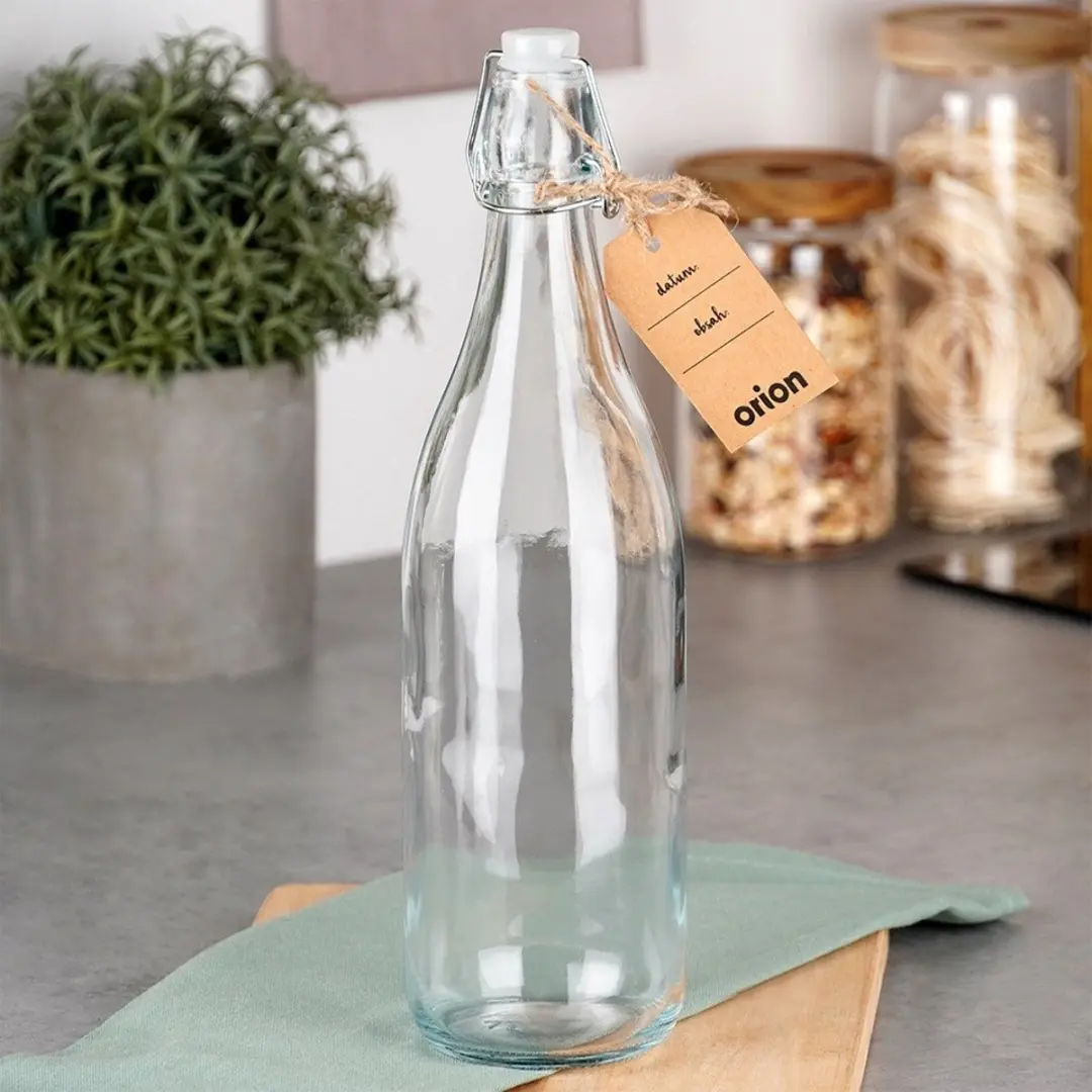 Orion Retro Glazen Fles 1L - Transparant