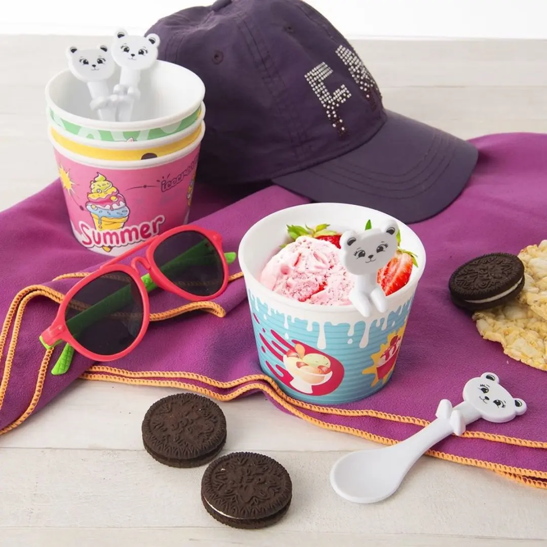 Orion Kinderservies Set - 8 Stuks - 4 Pucharki & Lepeltjes - Diverse Kleuren