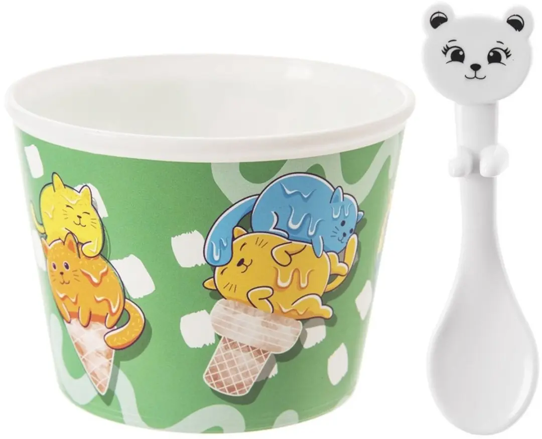 Orion Kinderservies Set - 8 Stuks - 4 Pucharki & Lepeltjes - Diverse Kleuren