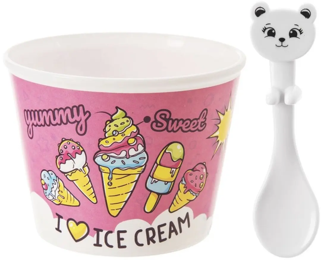 Orion Kinderservies Set - 8 Stuks - 4 Pucharki & Lepeltjes - Diverse Kleuren