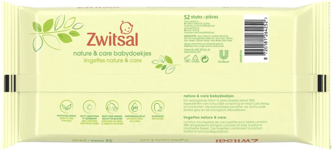Zwitsal Nature & Care Billendoekjes - 1248 Stuks (2x624)