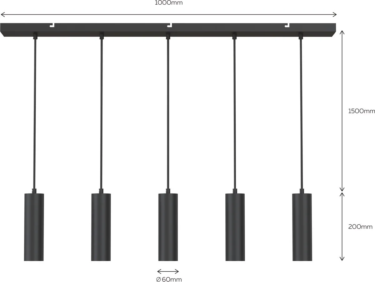 Calex Slimme Hanglamp Smart GU10 5-Lichts Tube - Industrieel Mat Zwart