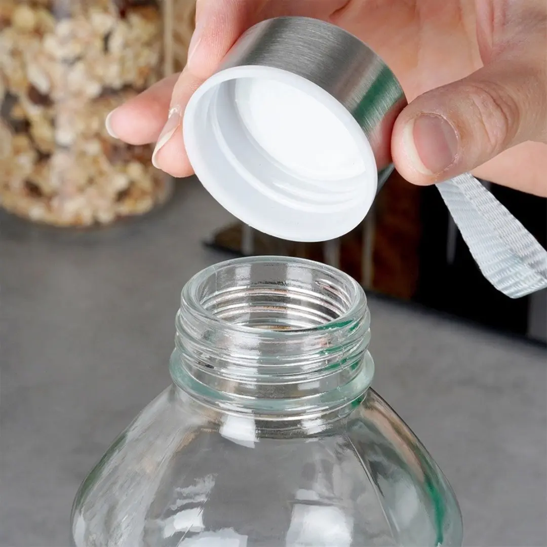 Orion Glazen Fles 1,1L - Zilver Deksel