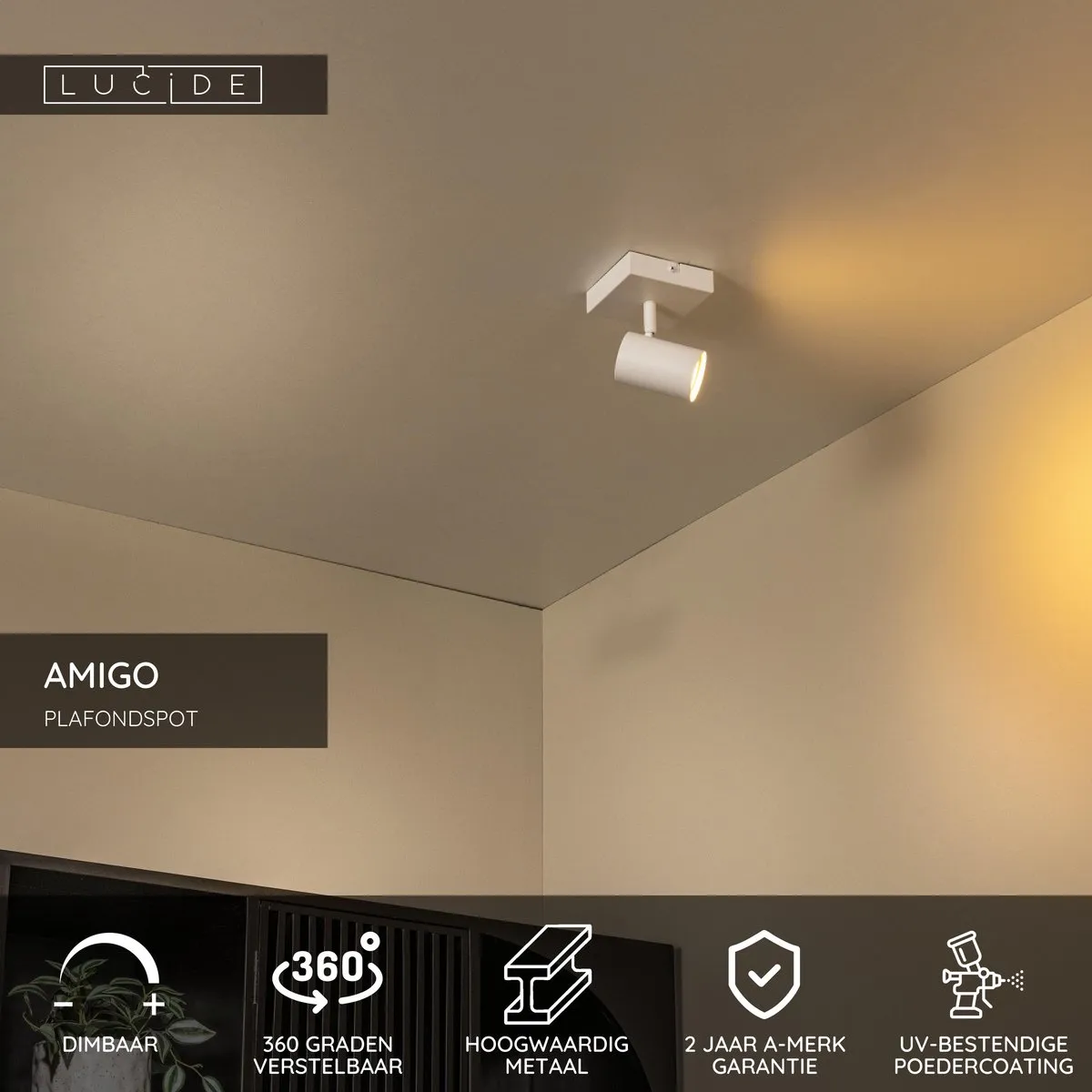 Lucide Amigo Plafondspot GU10 - Wit