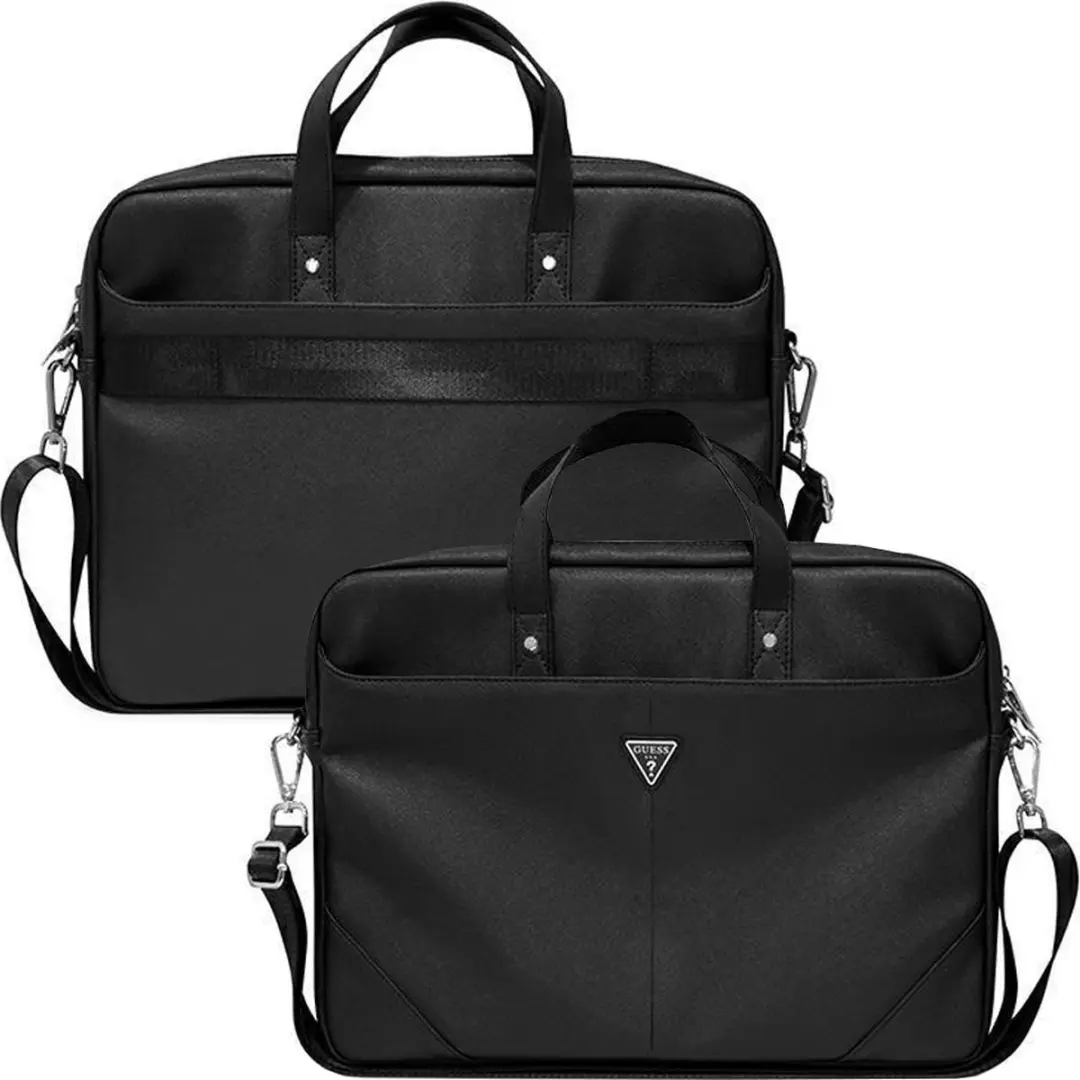 GUESS Saffiano Triangle Logo Laptoptas GUCB15PSATLK - 16 inch - Zwart