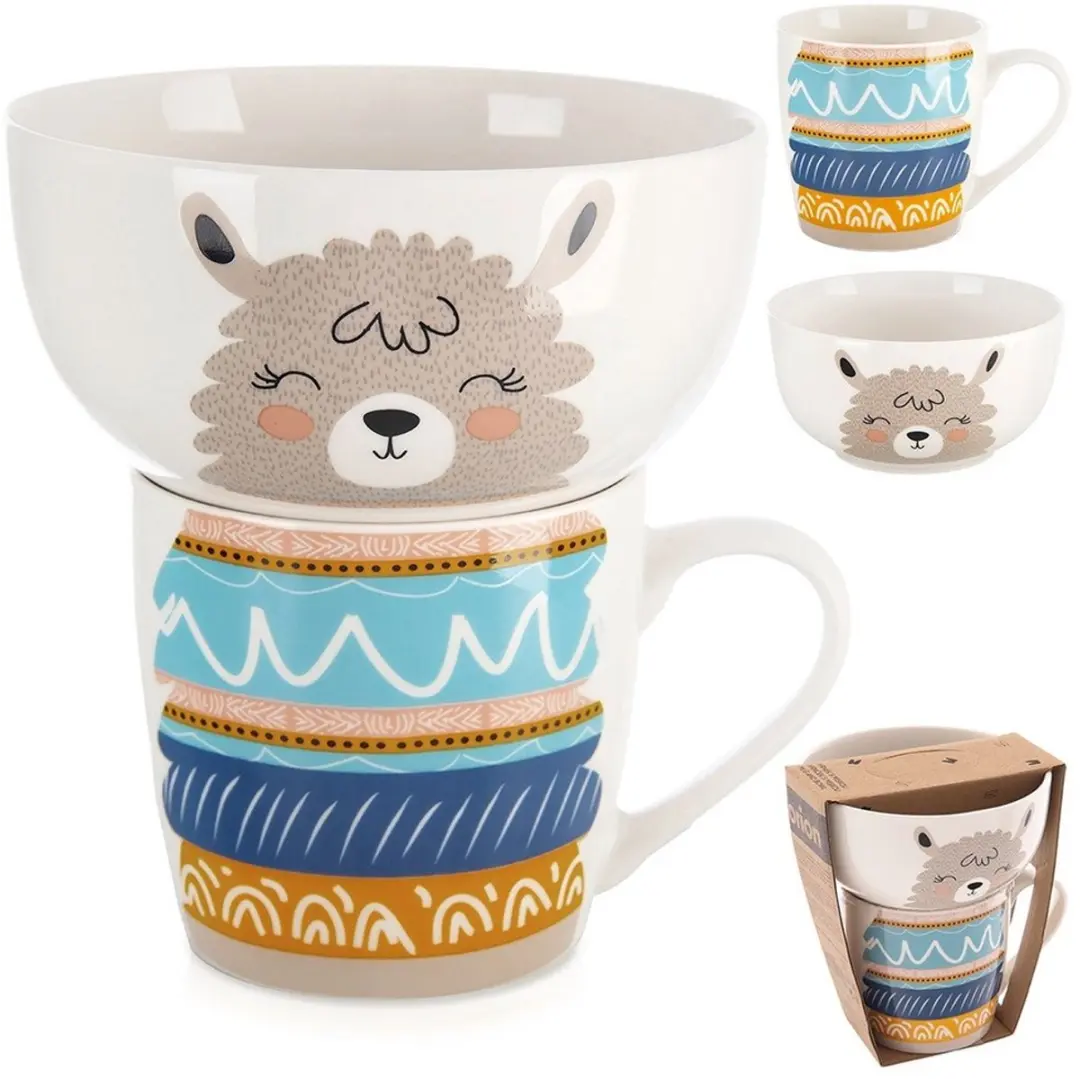 Orion Kinderserviesset Lama Thema Porselein - 2 Stuks Wit