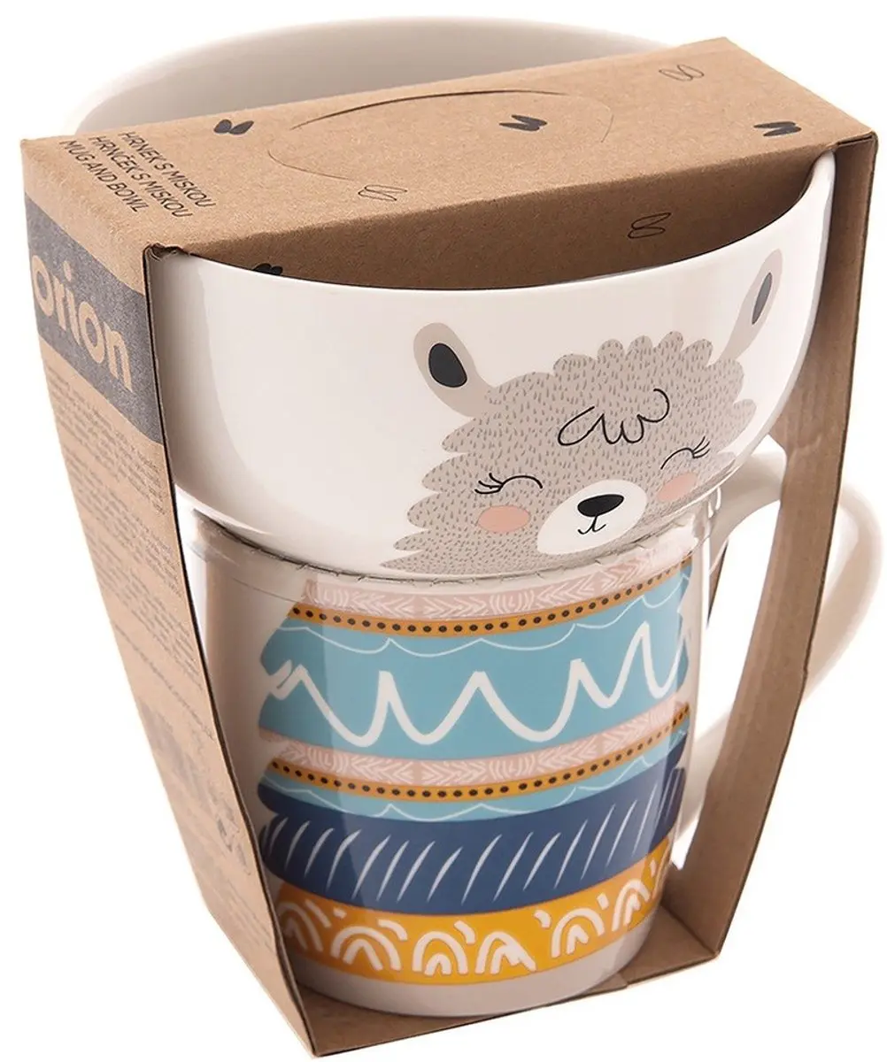 Orion Kinderserviesset Lama Thema Porselein - 2 Stuks Wit