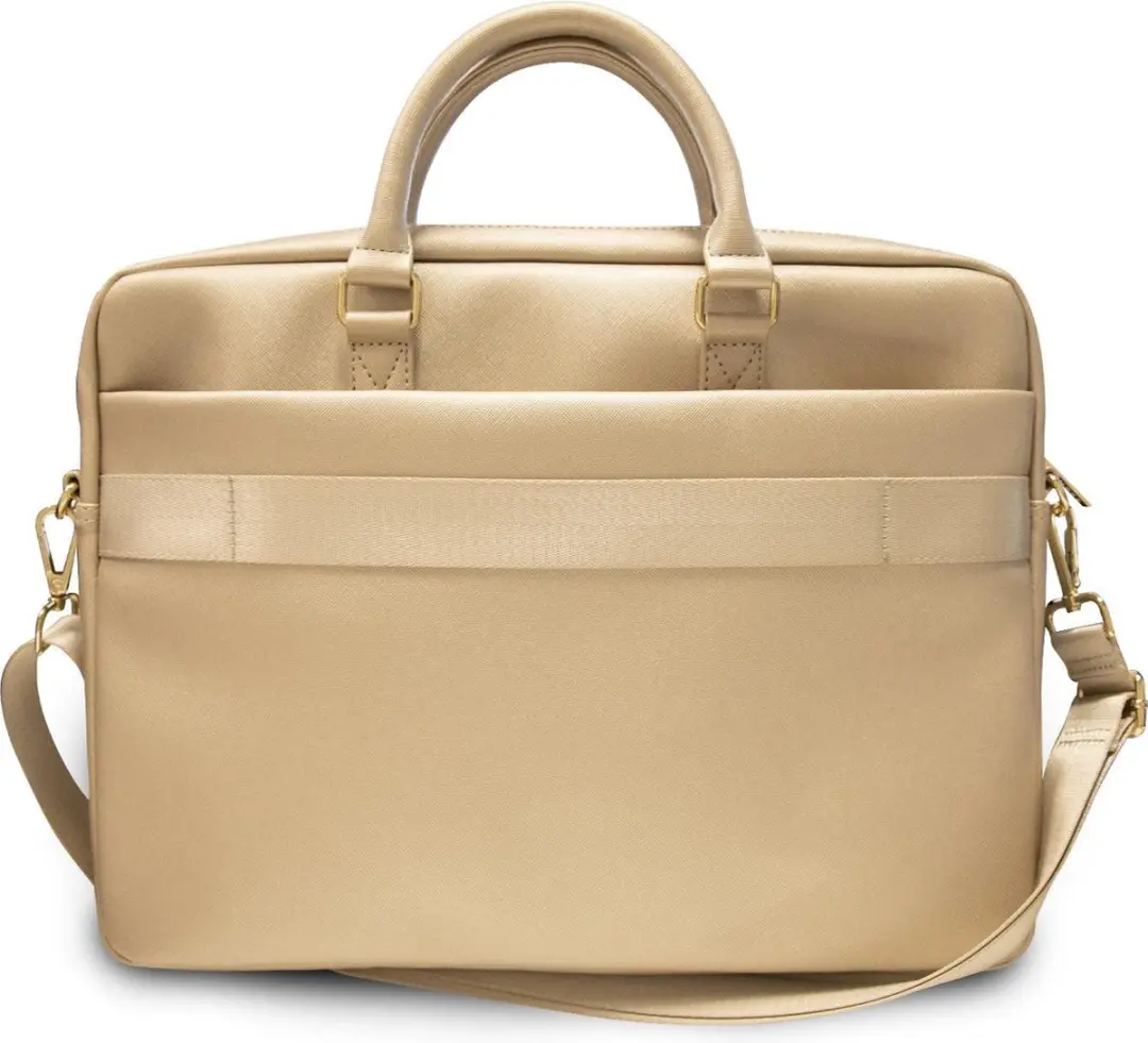 Guess Saffiano Vintage Script Laptop Tas 16" - Goud