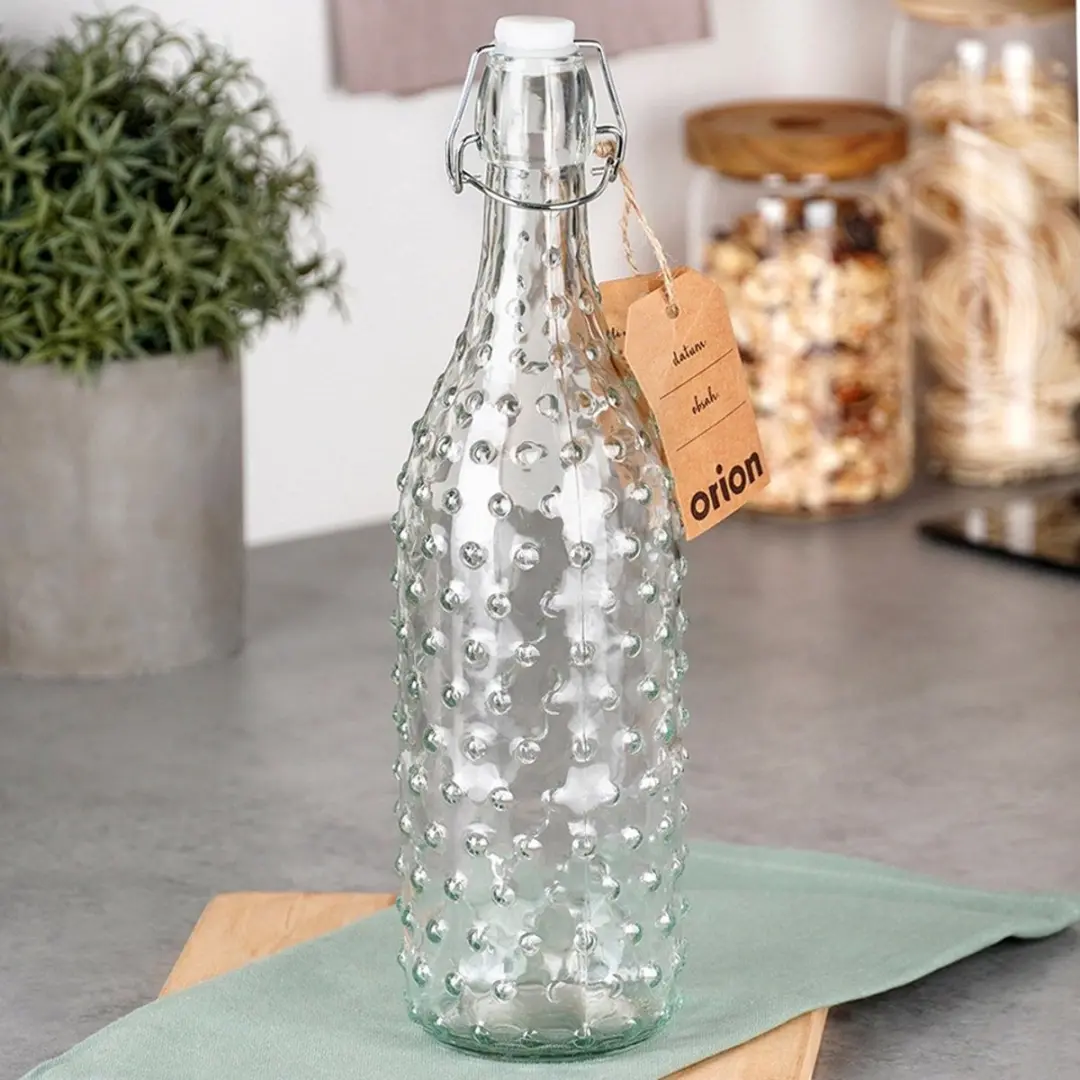 Orion Retro Glazen Fles 1L - Clip Sluiting - Transparant