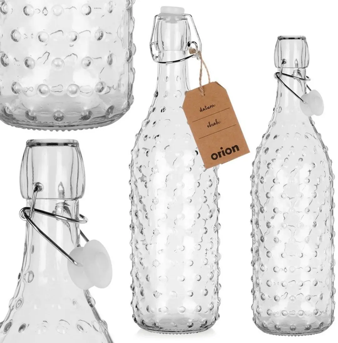 Orion Retro Glazen Fles 1L - Clip Sluiting - Transparant