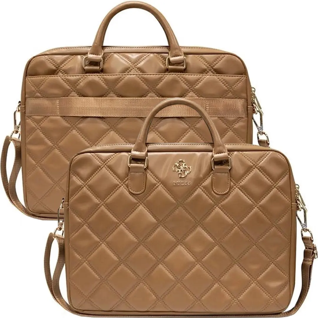 Guess Quilted 4G Metal Logo Laptop Tas 16 inch - Bruin GUCB15ZPSQSSGW